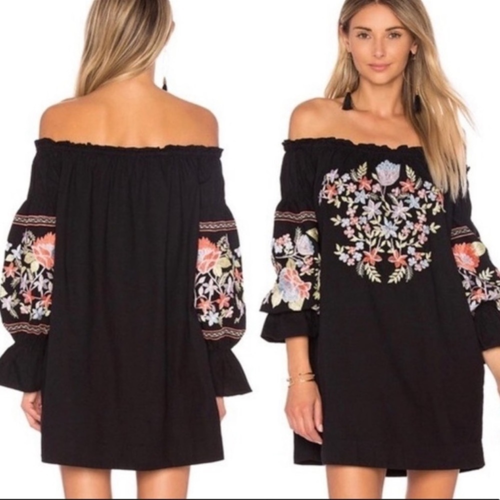 Free People Black Floral Off the Shoulder Dress